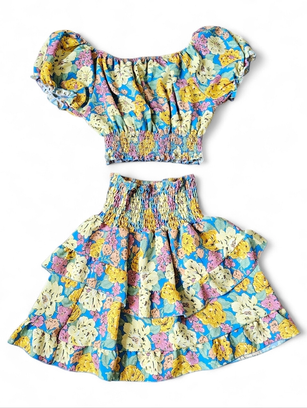 Floral 2-Piece Skirt Set Off Shoulder Size L/XL
